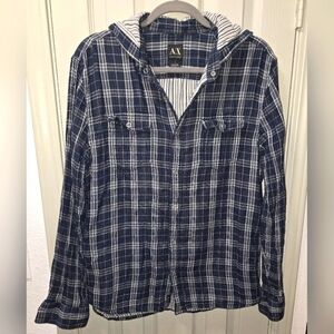 AX Armani Exchange Plaid Hooded Cotton Shirt Jacket Shacket Snap-up Women's L